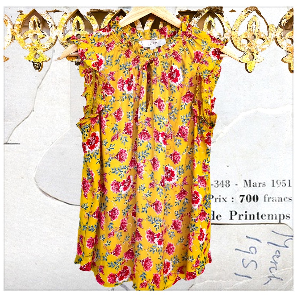 LOFT Bohemian Floral Flutter Sleeveless Blouse
